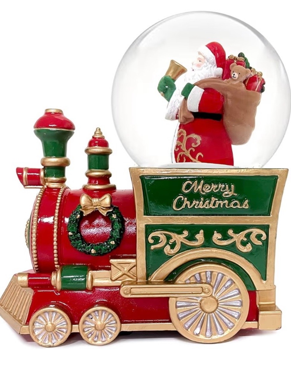 “Merry Christmas” SANTA CLAUS Train Musical Water Snow Globe Holiday Decor